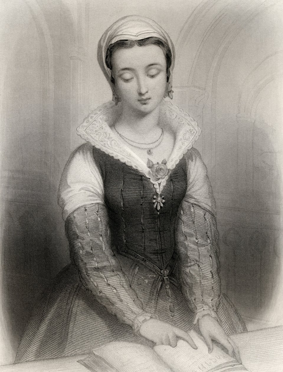 Lady Jane Gray (1537-54) illusztrációja Mary Cowden Clarke „World Noted Women” című művéből, 1858 alkotó: Pierre Gustave Eugene Staal