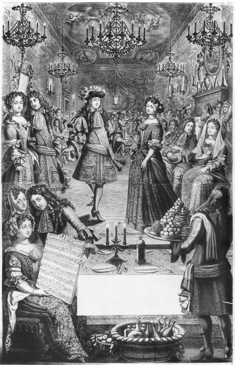 Francia bál, Királyi Almanach, Marc Antoine Charpentier (1634-1704) „Menuet de Strasbourg” pontozólapjával, 1682 alkotó: Pierre Landry