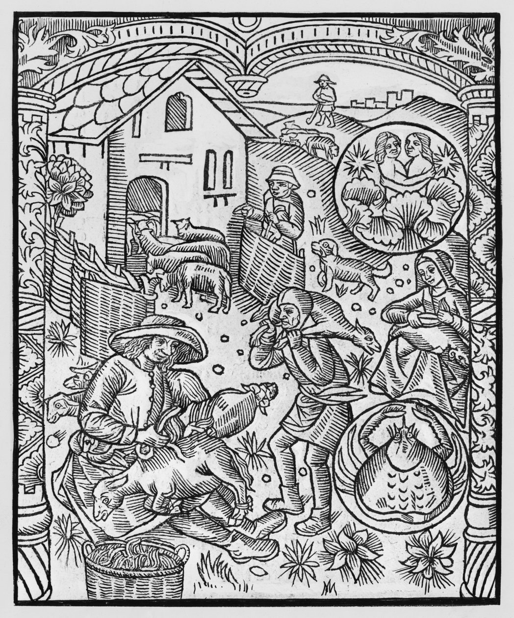 Június, birkanyírás, Gemini, illusztráció az „Almanach des Bergers”-ből, 1491 (xilográf) alkotó: Pierre Le Rouge
