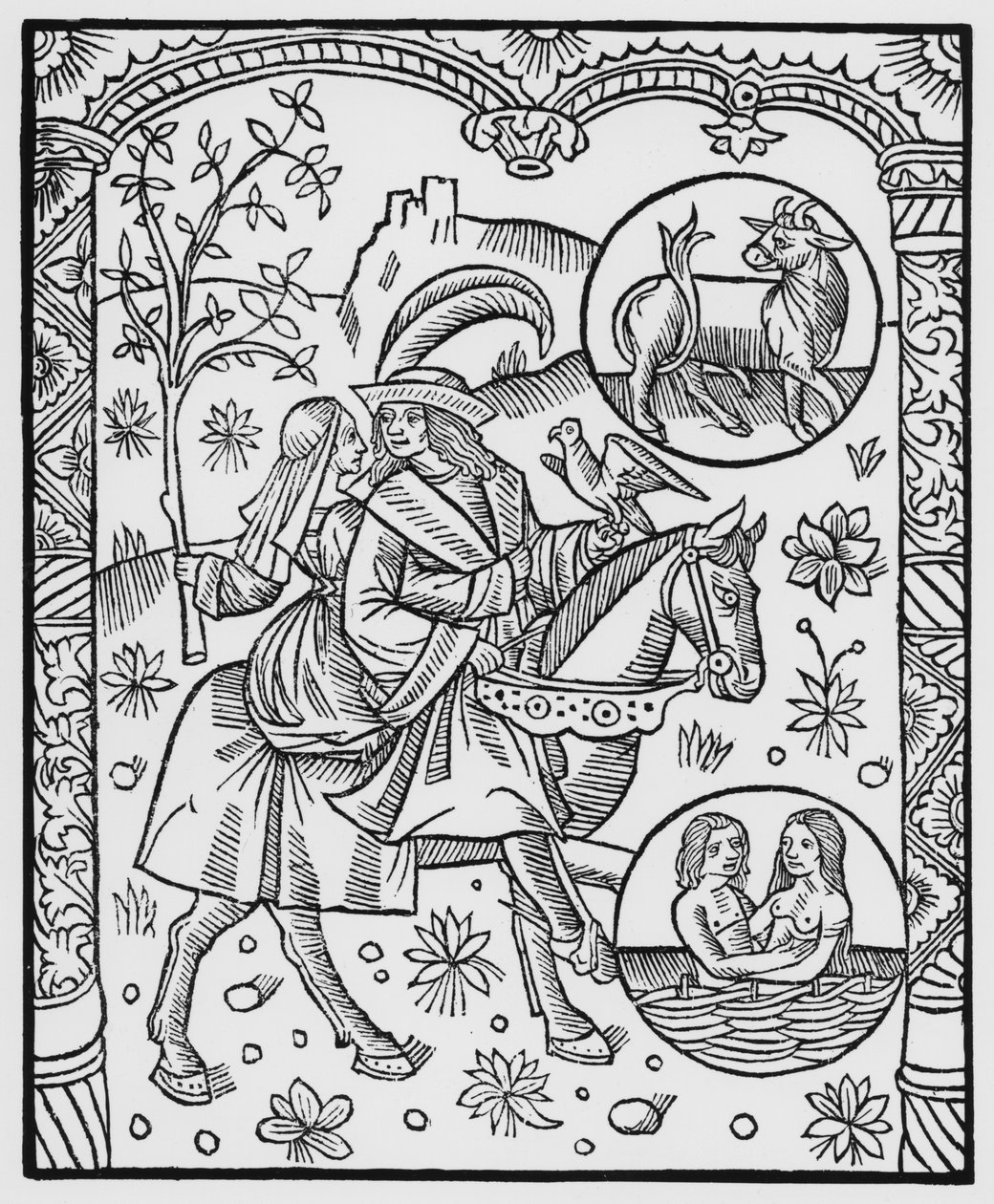 Május, az 1491-es "Almanach des Bergers"-ből (xilográfia) alkotó: Pierre Le Rouge