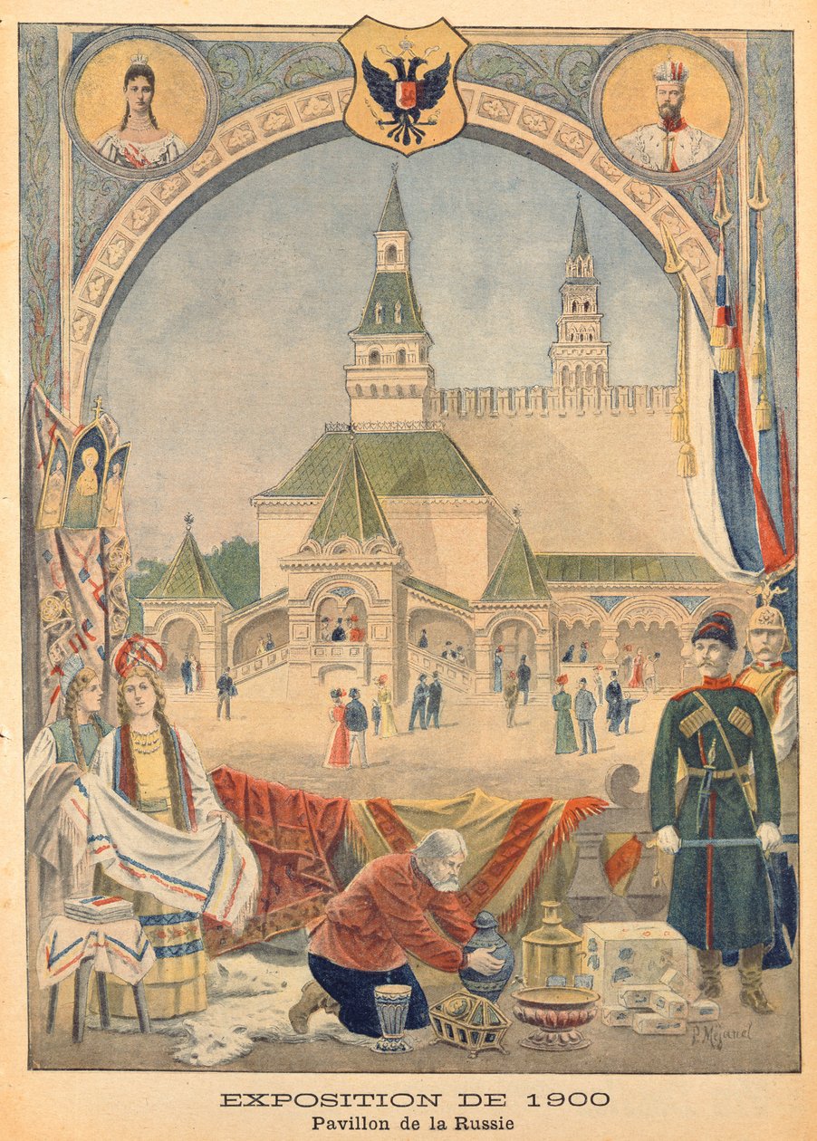 Orosz pavilon az 1900. évi egyetemes kiállításon, a „Le Petit Journal”-ból, 1900. február 25. (színes metszet) alkotó: Pierre Mejanel