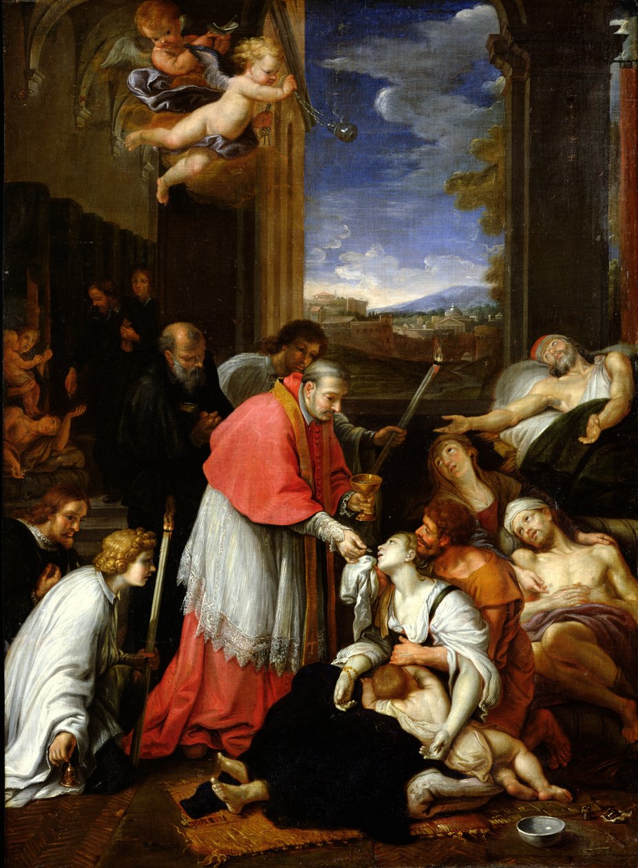 Borromeo Szent Károly (1538-84) szentséget szolgáltat ki a pestis áldozatainak Milánóban 1576-ban. alkotó: Pierre Mignard