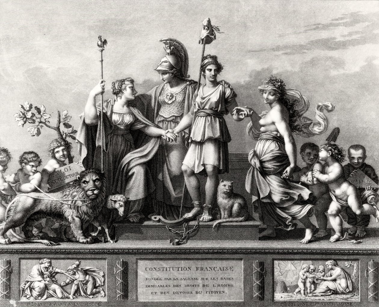 A francia alkotmány, Jacques Louis Copia (1764-99) metszete. alkotó: Pierre Paul Prudhon