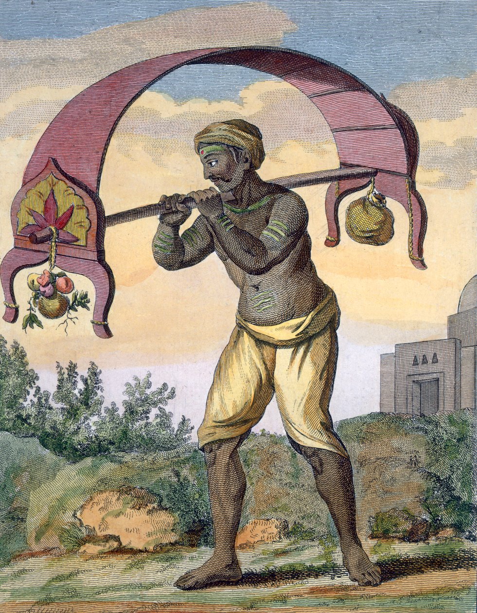 Paeni Caori (vallási bhakta, aki áldozatokat visz az istenekért), a „Voyage aux Indes et a la Chine”-ből, vésette Poisson, 1782 (színes metszet) alkotó: Pierre Sonnerat