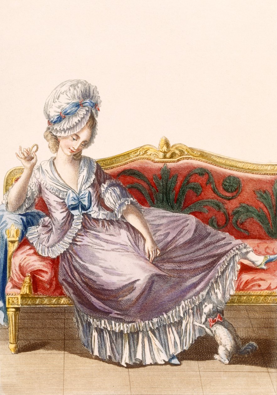 Cavaco a la Polonaise, vésette Dupin, lemez a „Galeries des Modes et Costumes Francais”-ból, 1778-87 99: ruházat; tradicionális öltözet; népviselet; divat; illusztrálja alkotó: Pierre Thomas Le Clerc