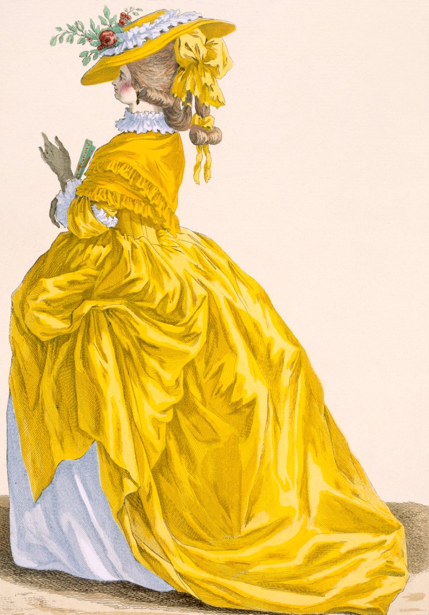 „Robe en Fourreau”, metszett Bacquoy, 187-es tábla a „Galeries des Modes et Costumes Francais”-ból, 1778-87 99: ruházat; tradicionális öltözet; népviselet; divat; illusztrálja alkotó: Pierre Thomas Le Clerc