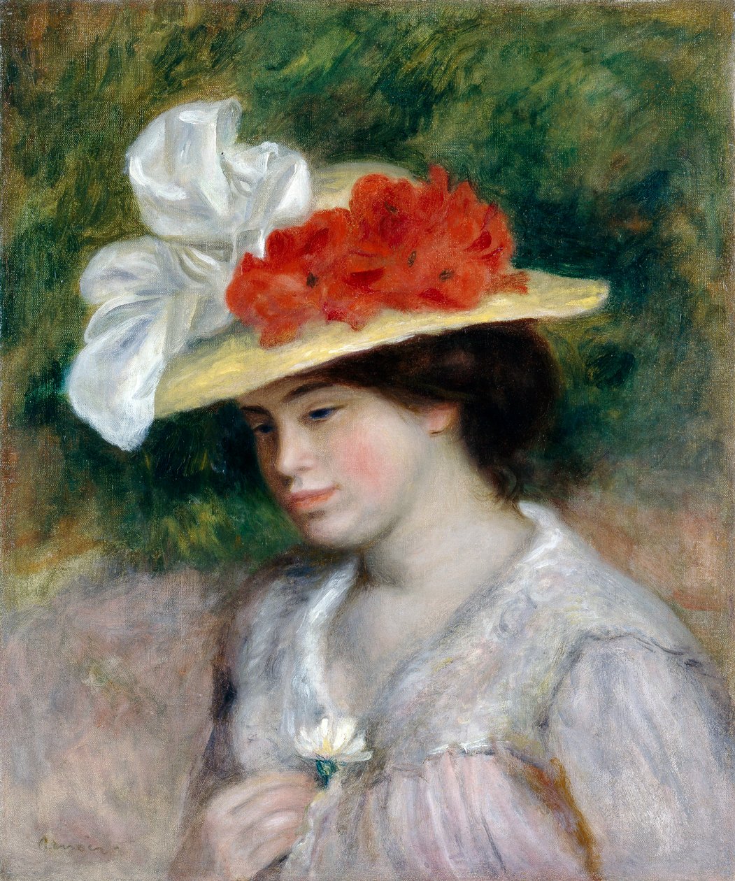Nő virágos kalapban, 1889 alkotó: Pierre Auguste Renoir
