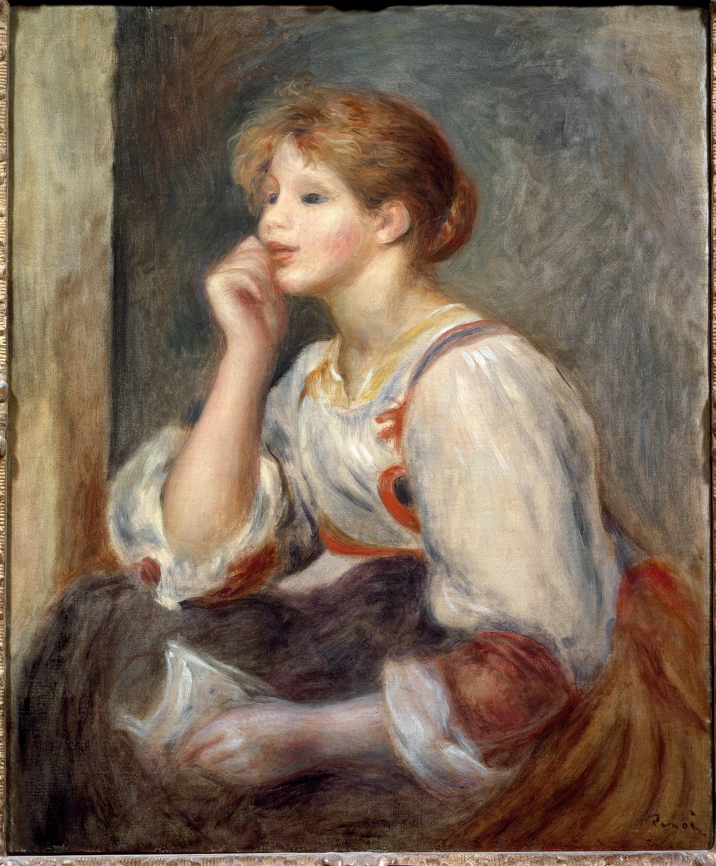 Nő egy levéllel alkotó: Pierre Auguste Renoir