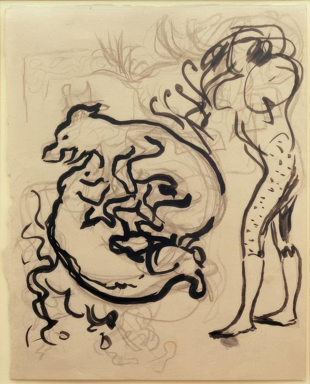 Kutyák játszanak és egy alak alkotó: Pierre Bonnard