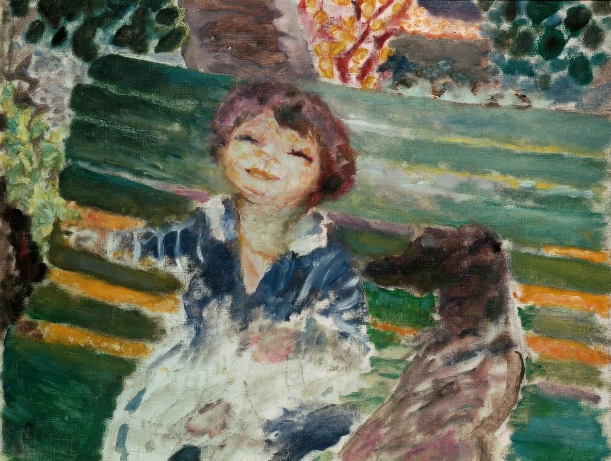 Kislány kutyával alkotó: Pierre Bonnard