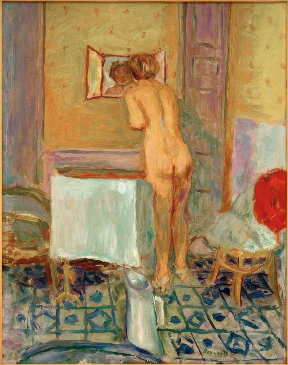 Meztelenül a piros ruhában vagy meztelenül a WC-ben alkotó: Pierre Bonnard