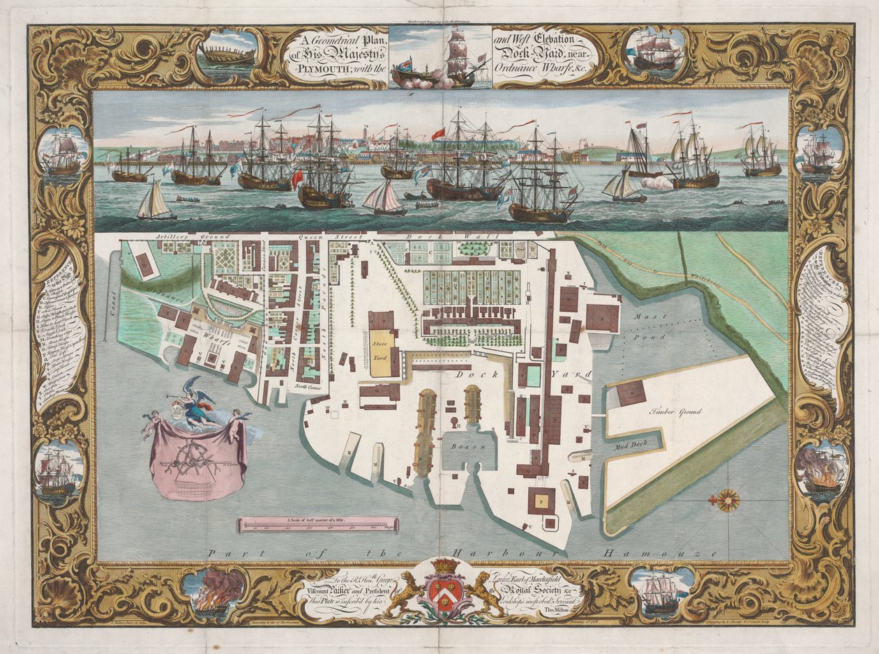 Plymouth közelében az Ordinance Wharfe-val... alkotó: Pierre Charles Canot