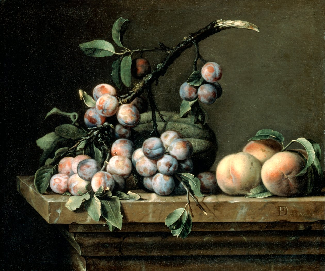Szilva, sárgadinnye és őszibarack, 1630-1680 alkotó: Pierre Dupuis