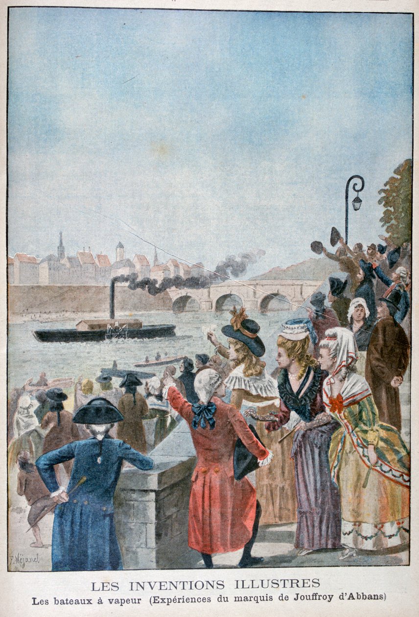 Pyroscaphe lapátos gőzös, 1783, 1900 alkotó: Pierre Mejanel