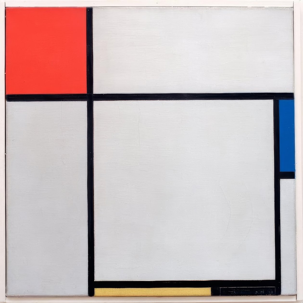 Fogalmazás; Összetétel piros, kék, sárga és fekete színekkel alkotó: Piet Mondrian