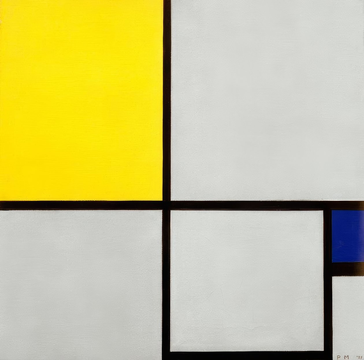 Összetétel sz. II; Összetétel sárgával és kékkel alkotó: Piet Mondrian