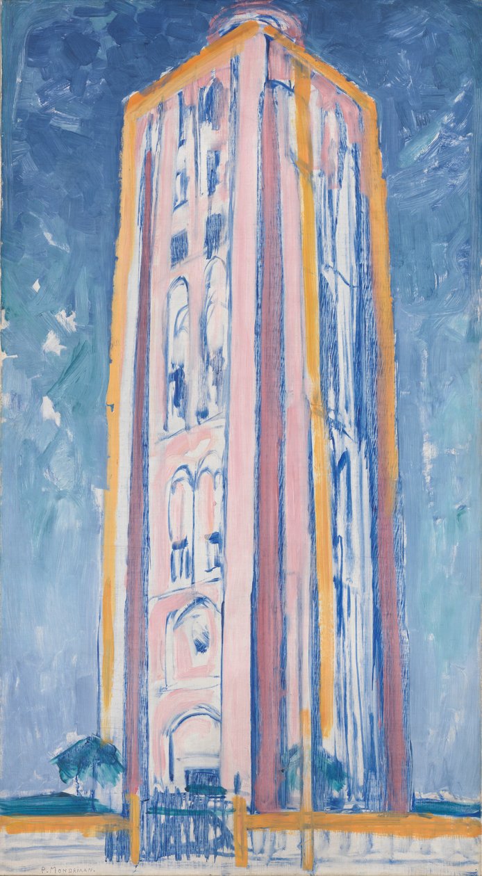 Világítótorony Westkapelle-nél narancssárga, rózsaszín, lila és kék, 1910 körül alkotó: Piet Mondrian