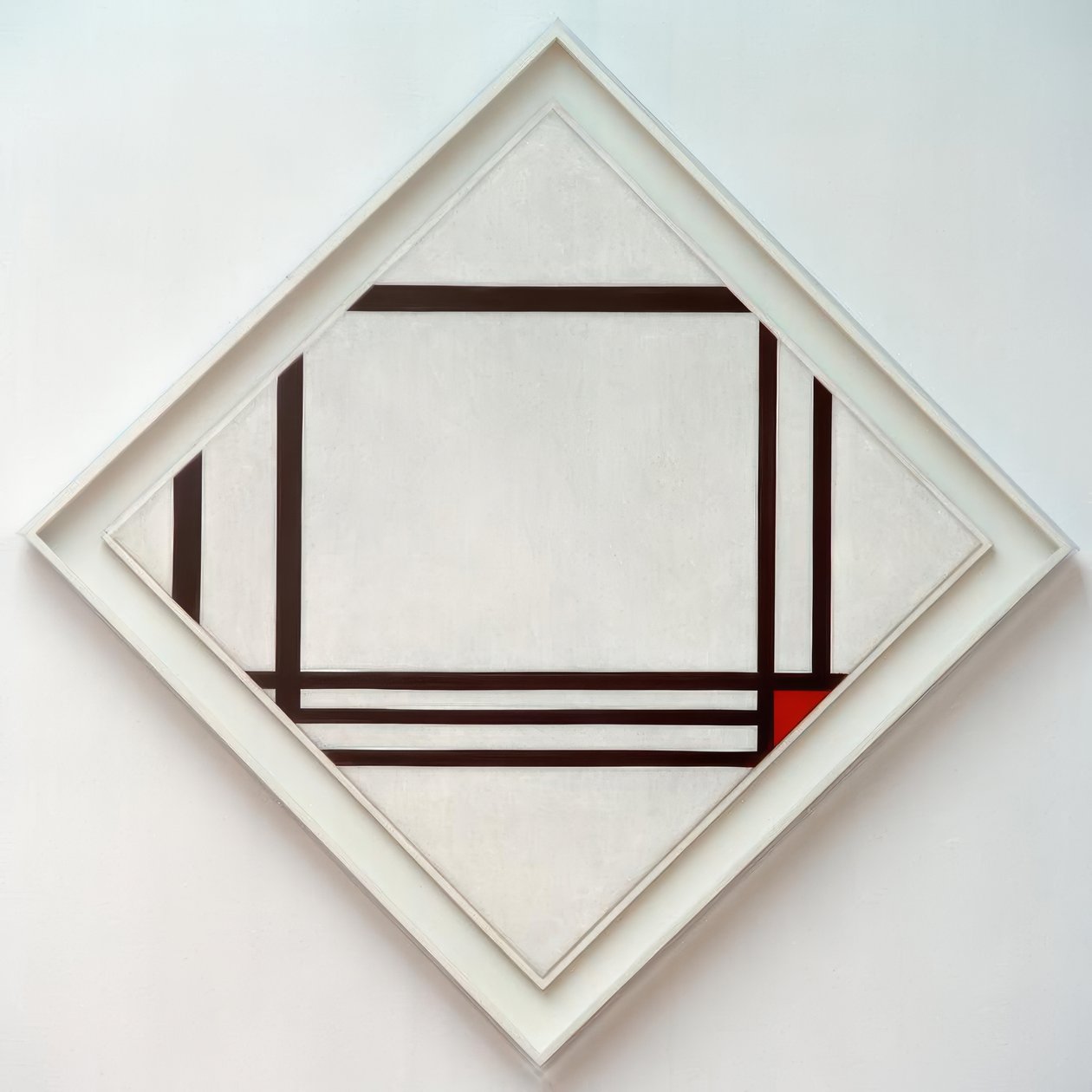 kép sz. III, gyémánt kompozíció nyolc vonallal és pirossal alkotó: Piet Mondrian