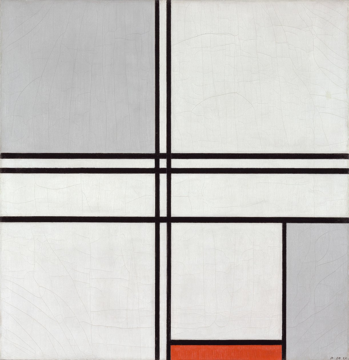 Összetétel (1. sz.) Szürke-piros alkotó: Piet Mondrian
