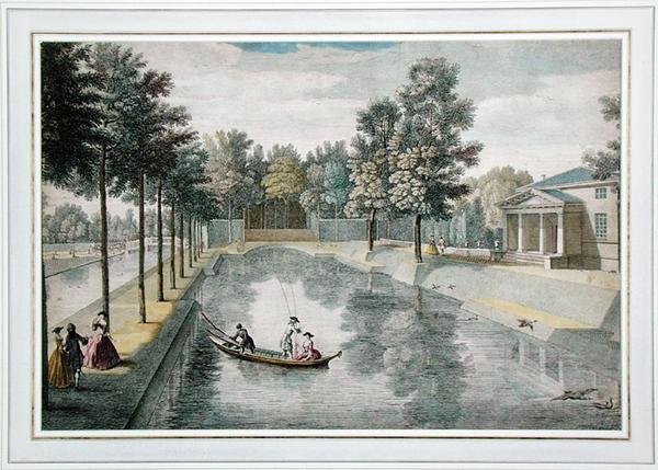 The Water Gardens at Chiswick House, London, 1728-30 körül (színes metszet) (lásd még: 18868, 176475) alkotó: Pieter Andreas after Rysbrack