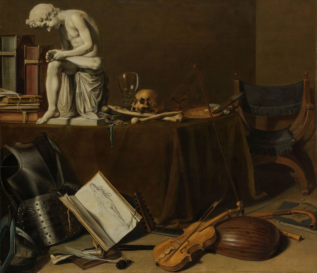 Vanitas csendélet a spinárióval, 1628 (olaj, panel, h 71,5 cm × 80,5 alkotó: Pieter Claesz