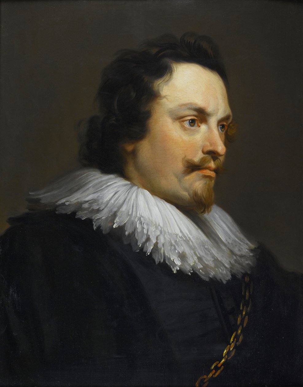 Egy úriember portréja, mellszélességig, fekete köntösben és fehér gallérban alkotó: Pieter Thijs