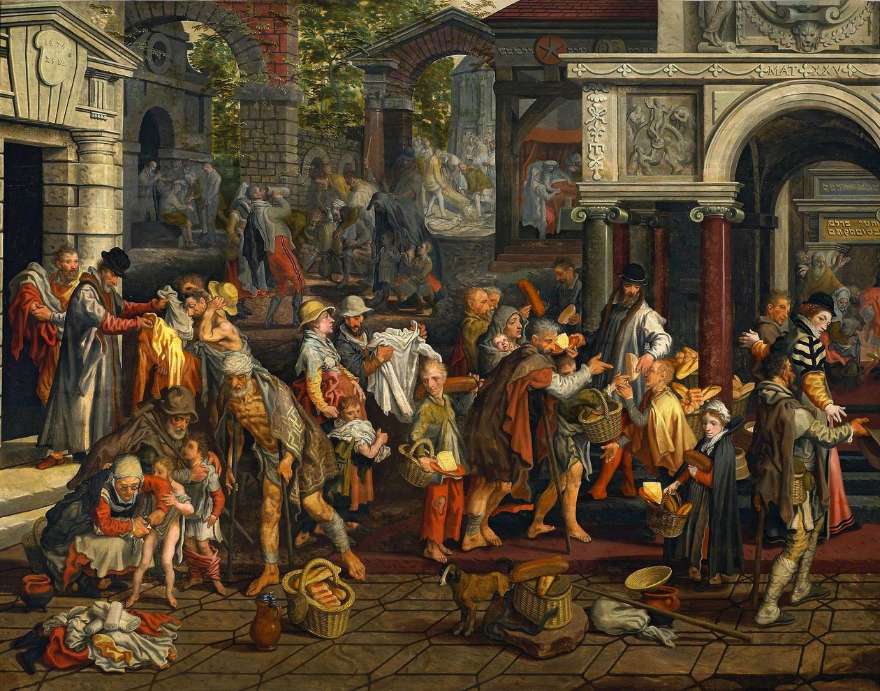 Keresztény irgalmassági cselekedetek (Máté 25:35-36) alkotó: Pieter Aertsen