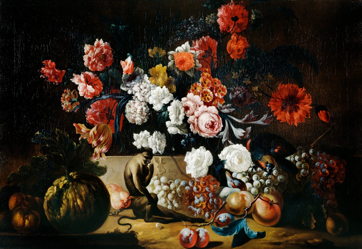 „Csendélet majommal”, 18. század alkotó: Pieter Casteels