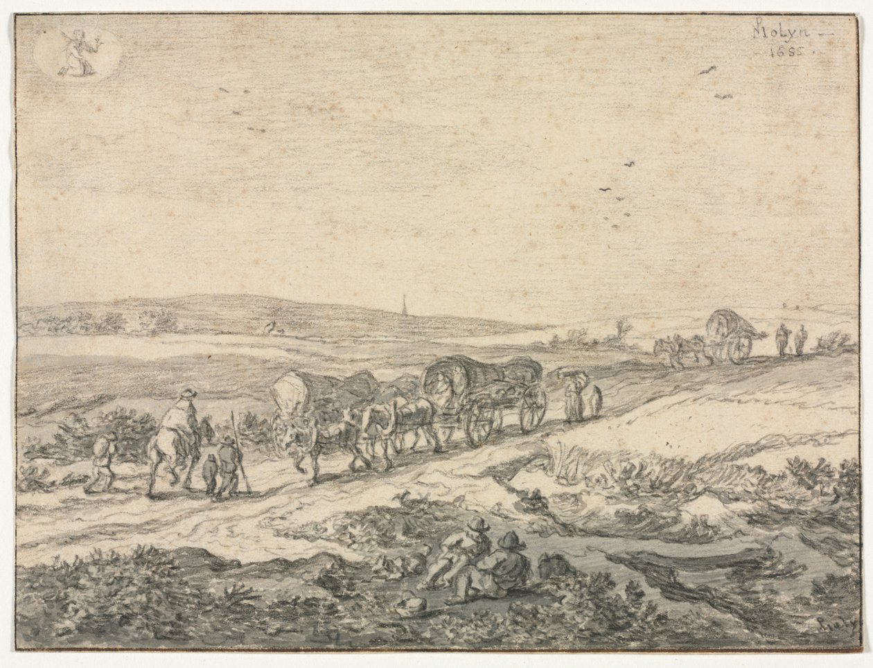 augusztus: Táj kocsikkal, 1655 körül. alkotó: Pieter Molyn
