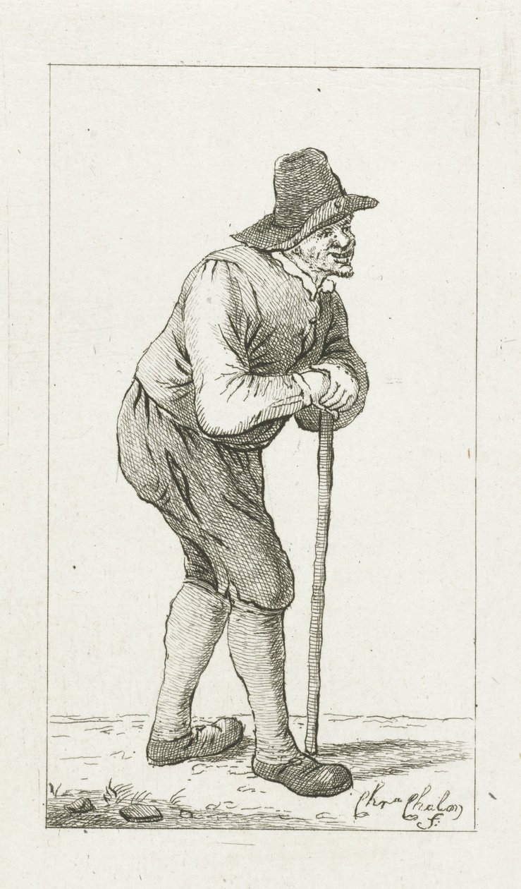 Férfi támaszkodva bot alkotó: Pieter de Mare