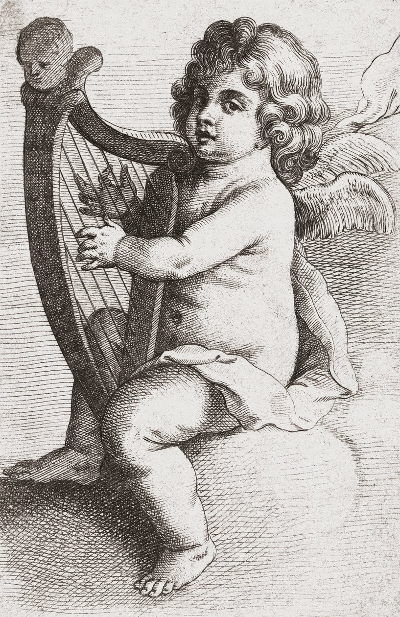 Egy gyermek angyal hárfán játszik. alkotó: Pieter van Avont
