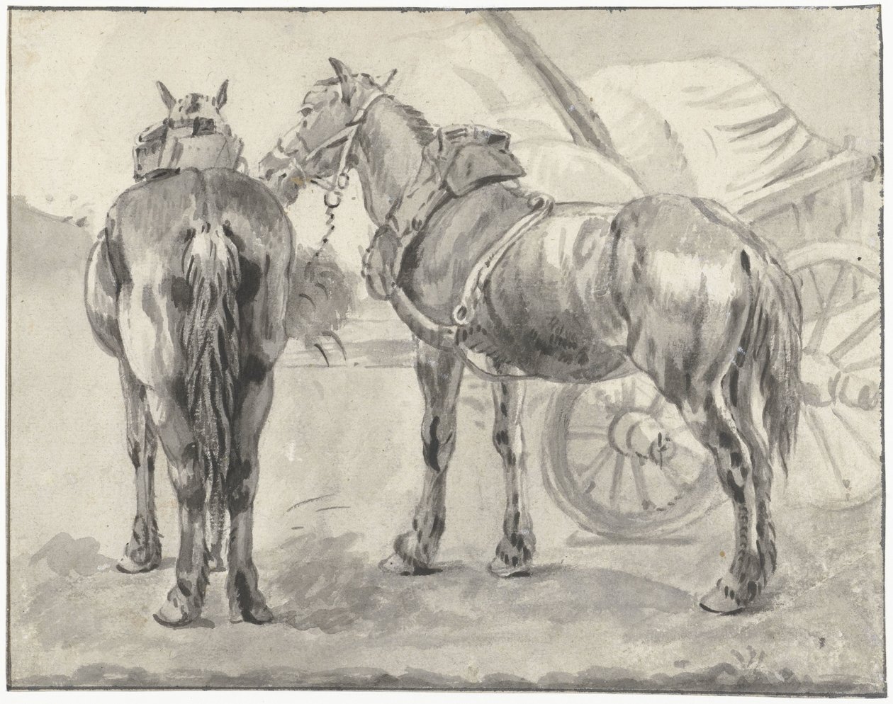 Két hevederes ló egy szekérrel alkotó: Pieter van Bloemen