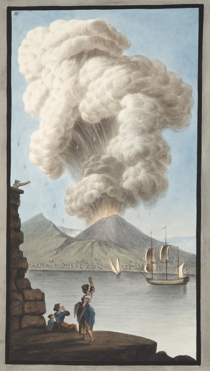 A Vezúv kitörése, 1779. augusztus 9., hétfő, 3. tábla, a „Campi Phlegraei: Megfigyelések a két szicília vulkánjáról” című művének kiegészítéseként jelent meg, Sir William Hamilton (1730-1803) alkotó: Pietro Fabris
