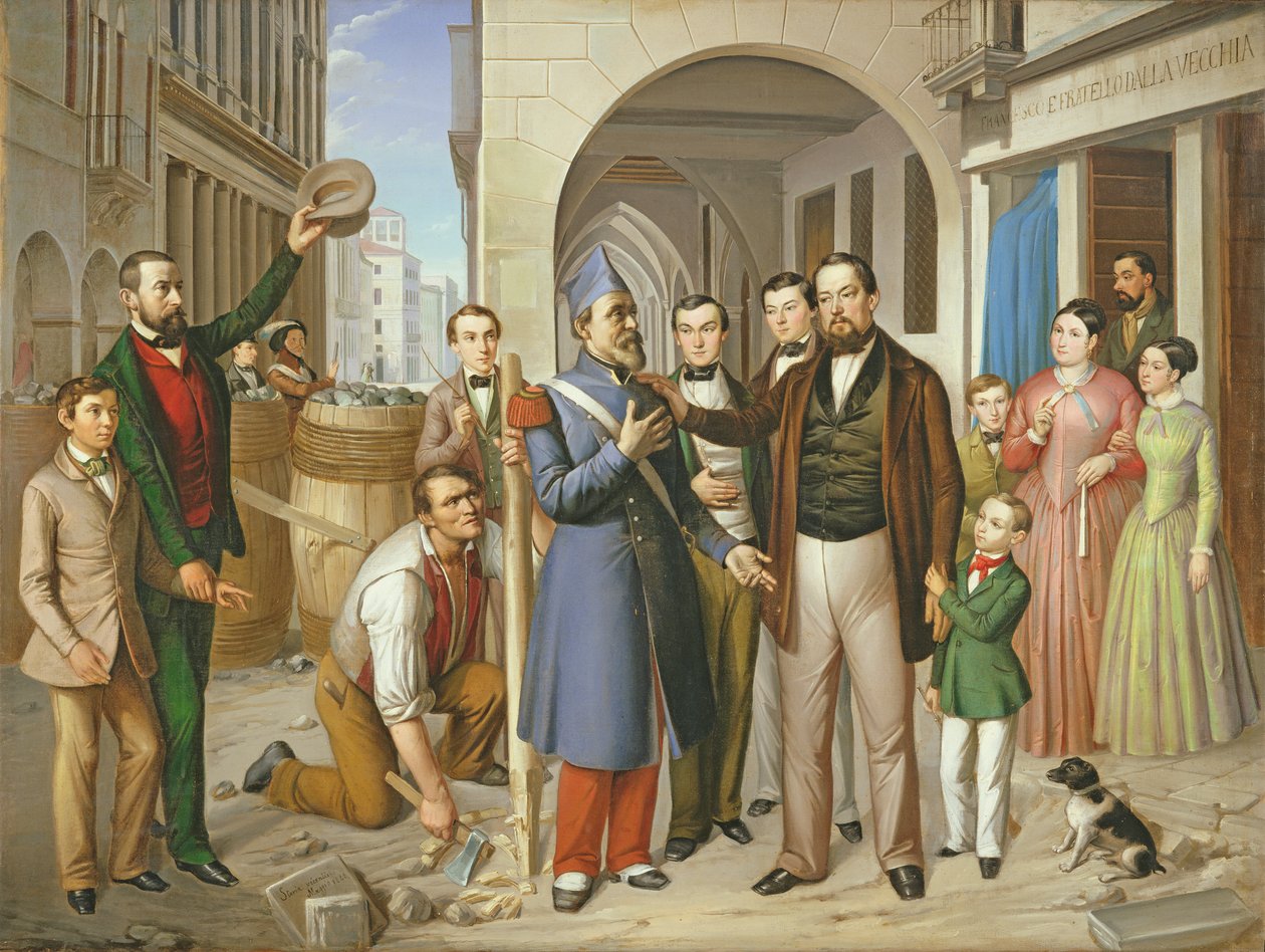 Barikádok szervezése a Corso Palladión, 1848 alkotó: Pietro Negriolo