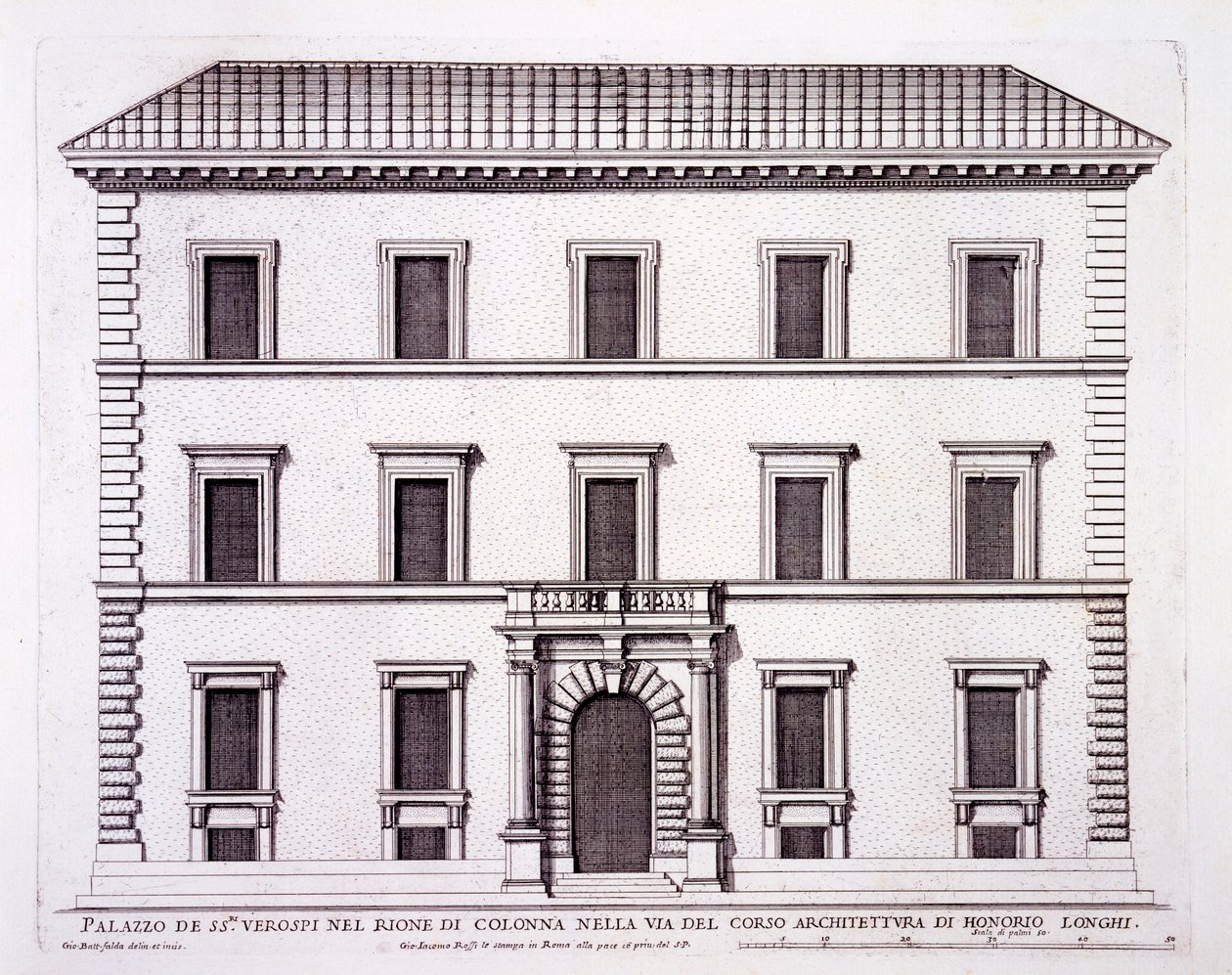 Palazzo Verospi, Róma, a „Palazzi di Roma” II. részéből, 1670-es években jelent meg alkotó: Pietro Ferrerio