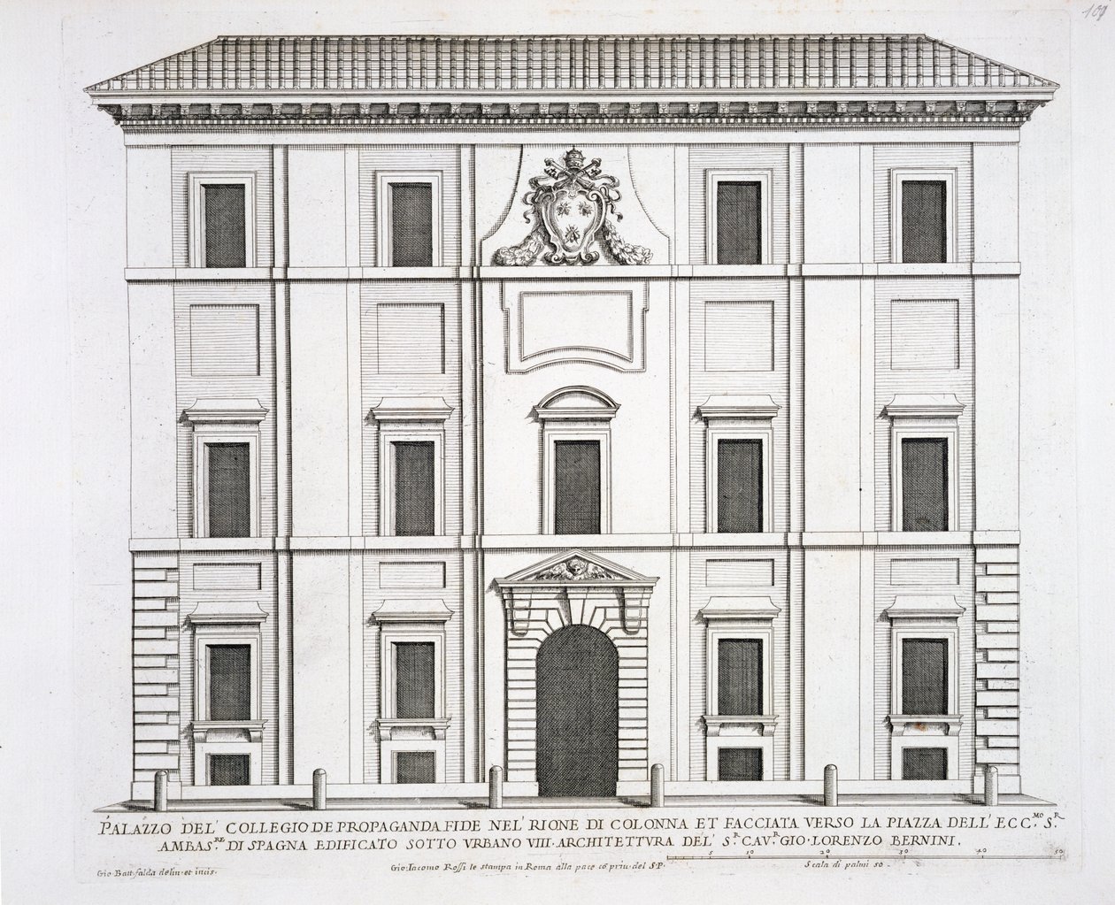 Palazzo del Collegio de Propaganda Fide, a „Palazzi di Roma” II. részéből, az 1670-es években jelent meg alkotó: Pietro Ferrerio