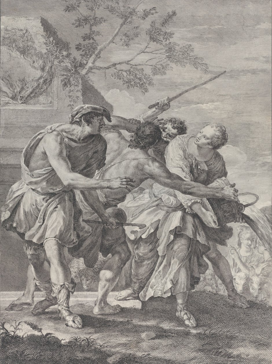 Mózes Jethro leányai védelmében, 1732-50. alkotó: Pietro Monaco