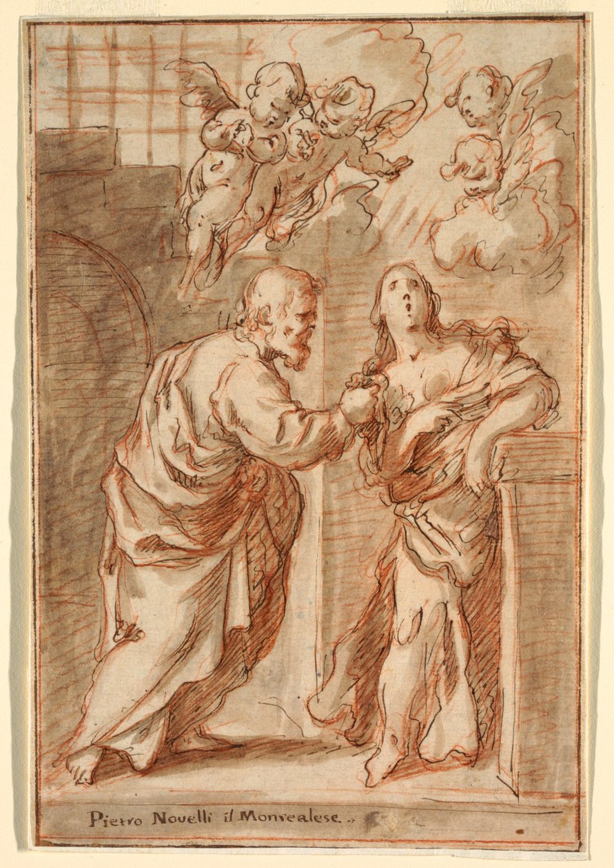 Rajz, Szent Péter és Szent Ágota, 1603-47 alkotó: Pietro Novelli