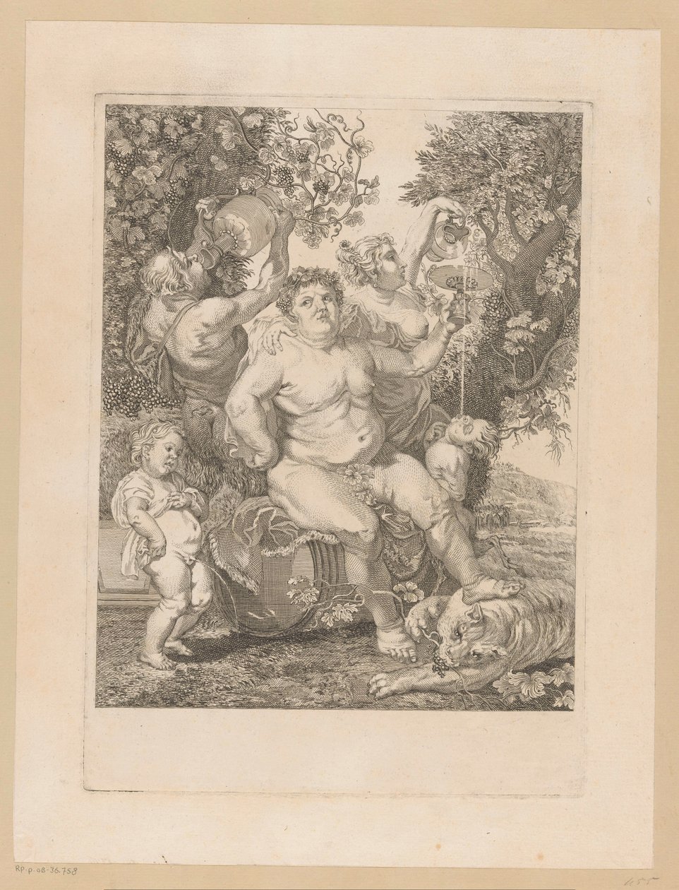Bacchus egy boroshordón alkotó: Pietro Peiroleri
