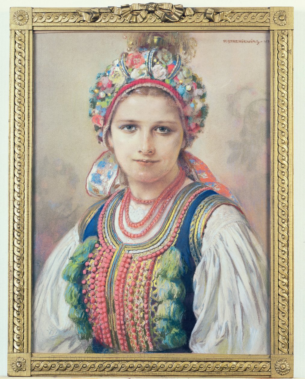 Krakkói menyasszony, 1917 (pasztell, karton) alkotó: Piotr Stachiewicz
