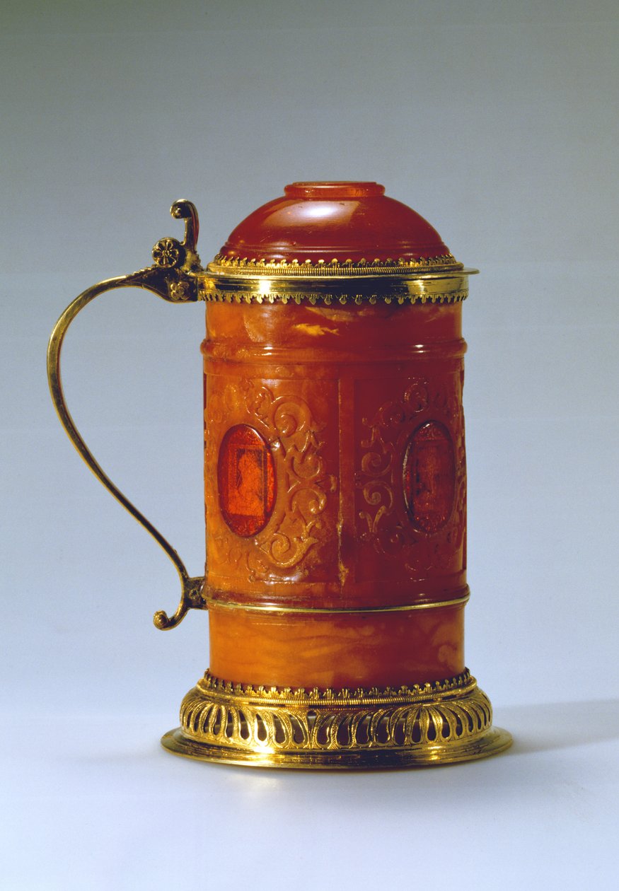 Tankard, George Schreiber és Andrew Mayer műhelye, Krolewiec, 1610 körül (borostyán) alkotó: Polish School