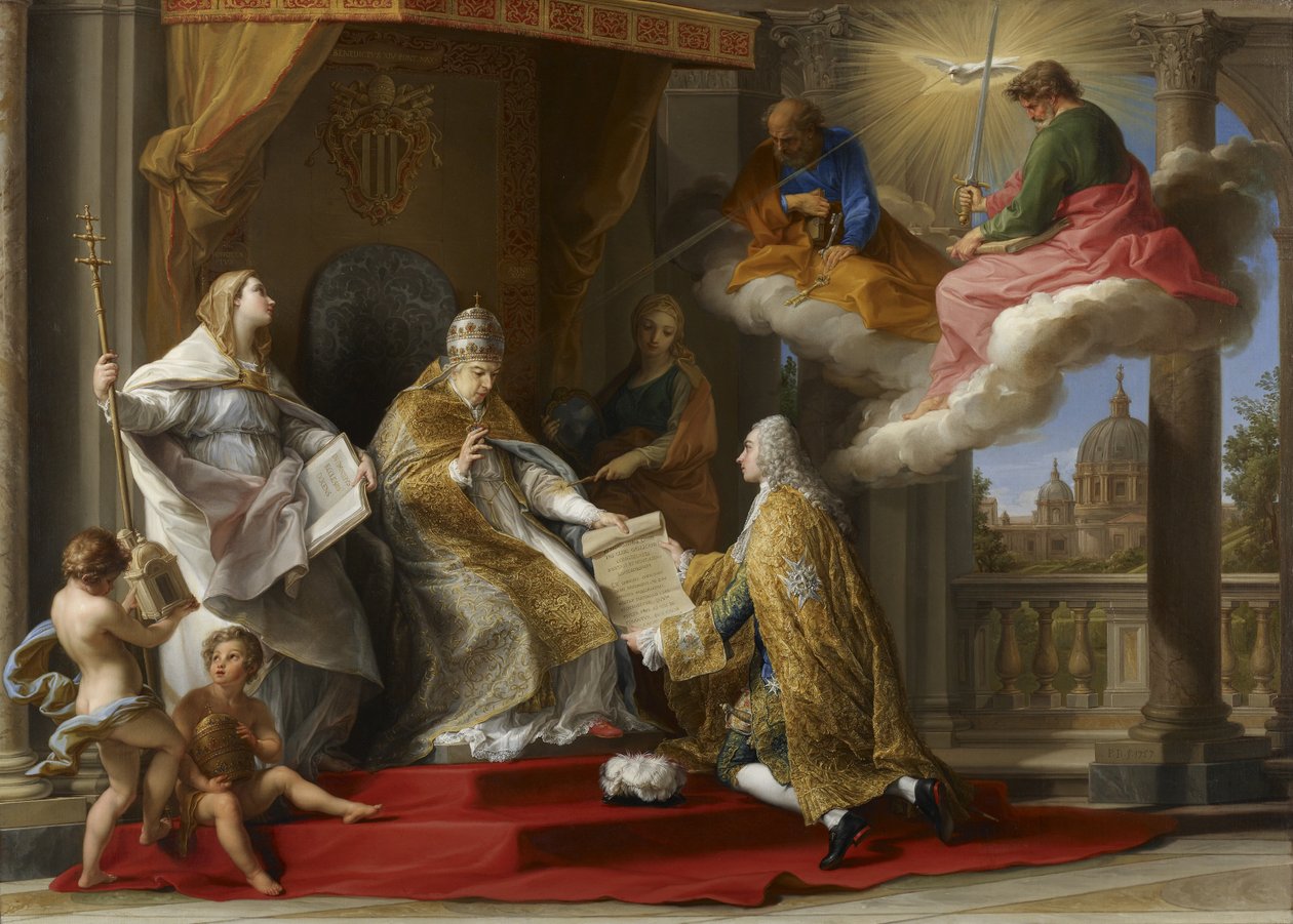 XIV. Benedek pápa bemutatja az „Ex Omnibus” enciklikát Comte de Stainville-nek, később Choiseul hercegnek, 1757 alkotó: Pompeo Girolamo Batoni
