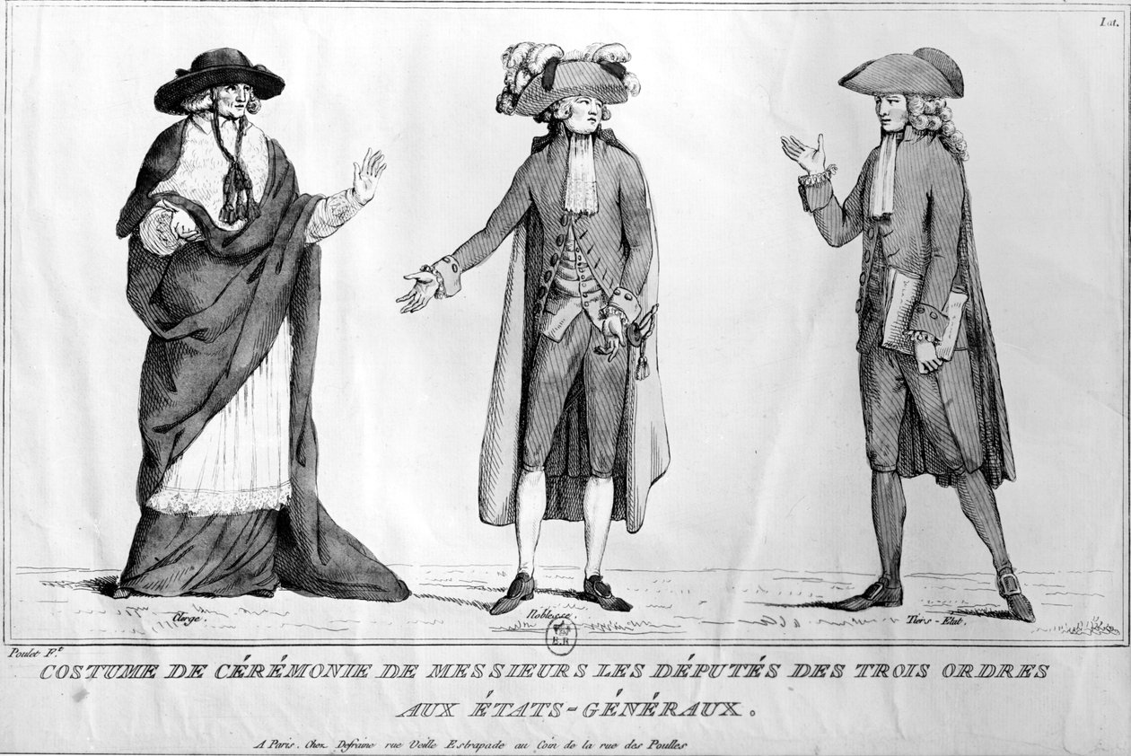 A Trois Ordres aux Etats-Generaux képviselőinek ünnepi jelmezei, 1789. május 4. alkotó: Poulet