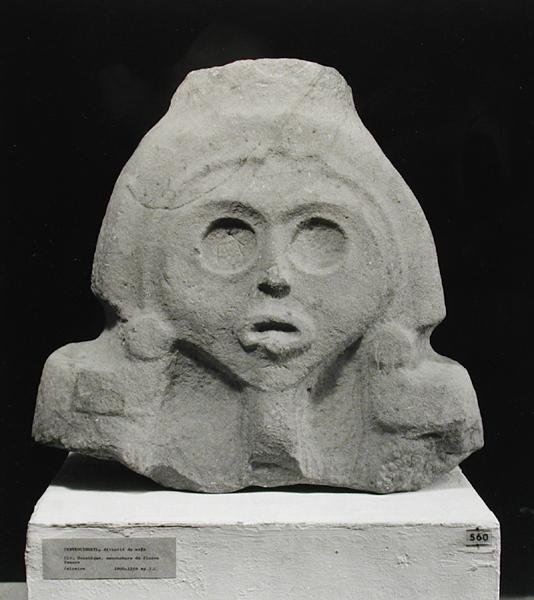 Centeocihuatl feje, a kukorica istennője, Huastecan, 1000-1250 körül (mészkő) (bw pohto) alkotó: Pre Columbian Pre Columbian