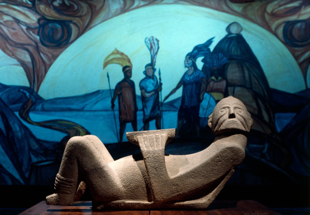 Fekvő halántékfigura, az úgynevezett chac-mool, Tarascan alkotó: Pre Columbian