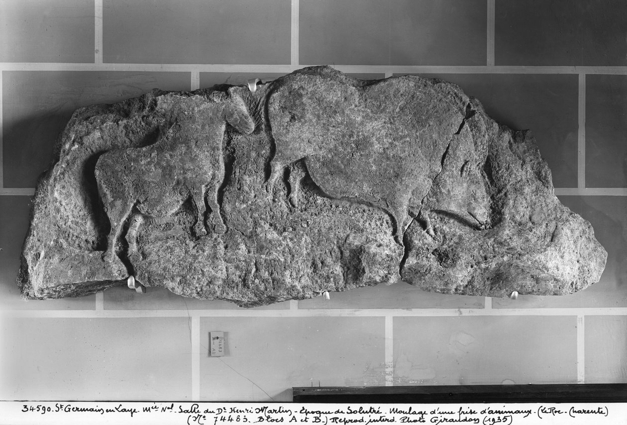 Állatok fríz öntése Le Roc de Sers-ből, Charente, Solutrean-korszak, ie 20000-15000 (gipsz) alkotó: Prehistoric