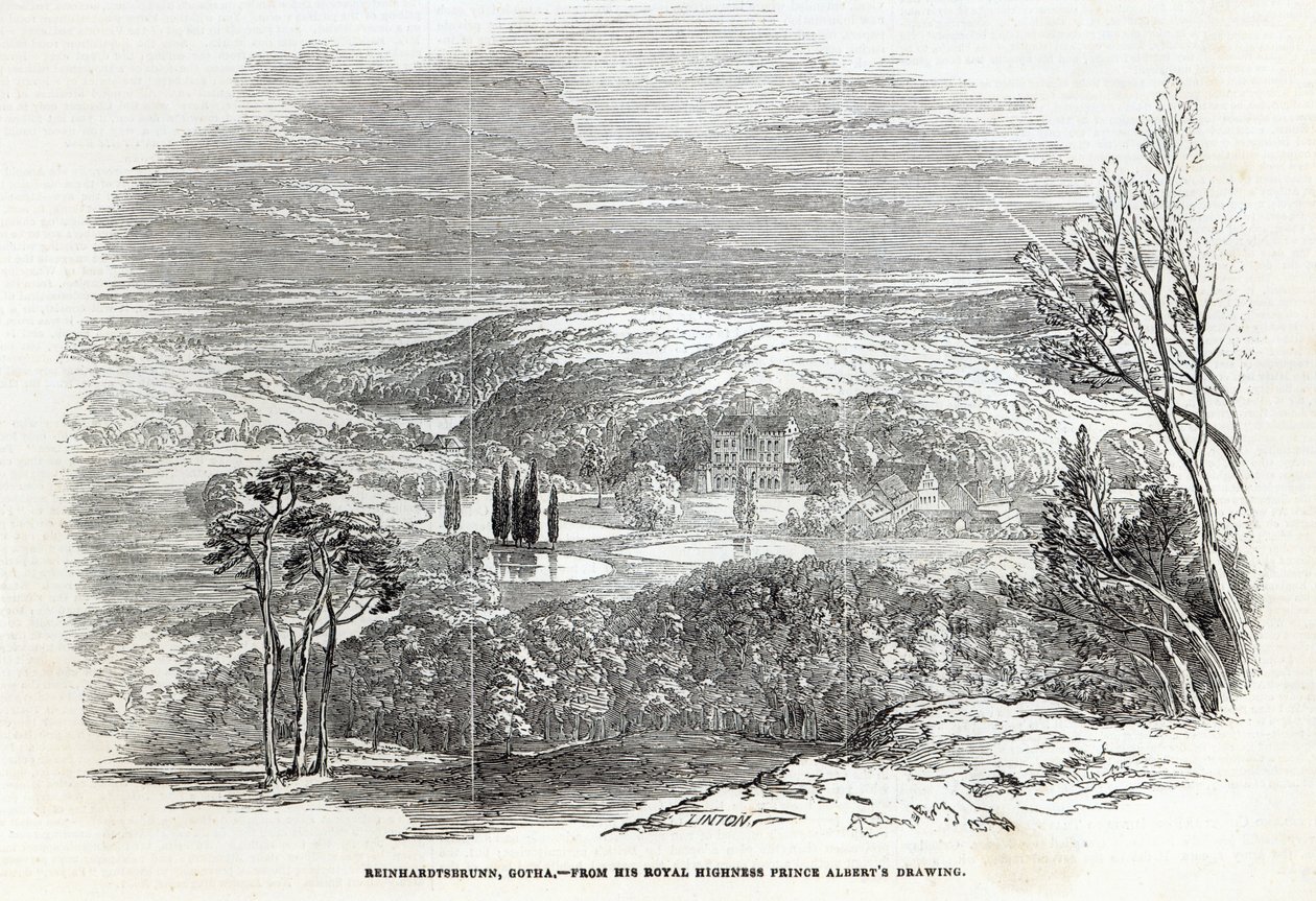 Reinhardtsbrunn, Gotha, metszett W.J. Linton, a „The Illustrated London News”-ból, 1845. augusztus 30. alkotó: Prince Albert of Saxe Coburg and Gotha