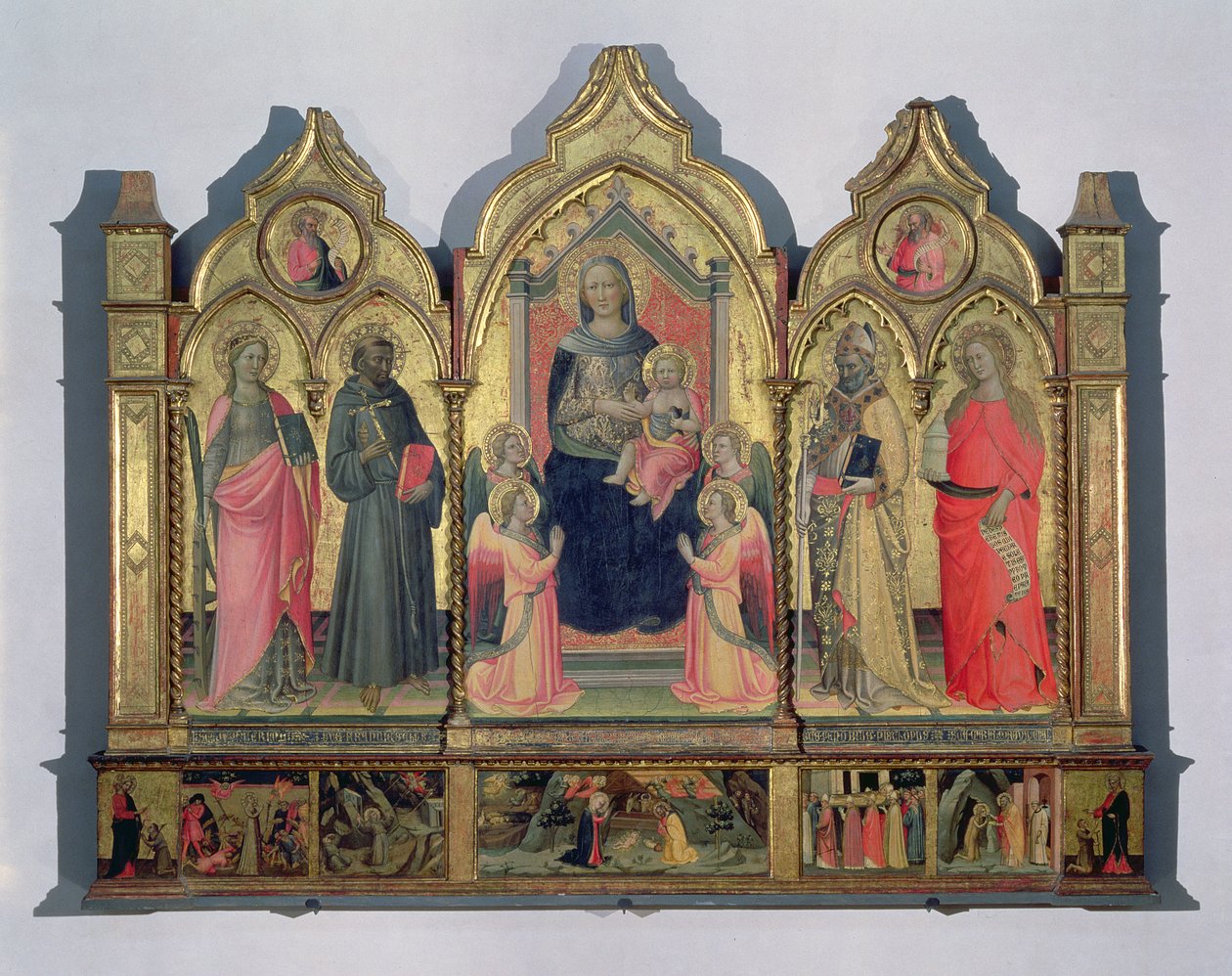 Madonna és gyermeke trónol Szent Katalin, Szent Ferenc, Szent Zenobius és Szent Mária Magdolna (tempera dn panel) alkotó: Pseudo Ambrogio di Baldese