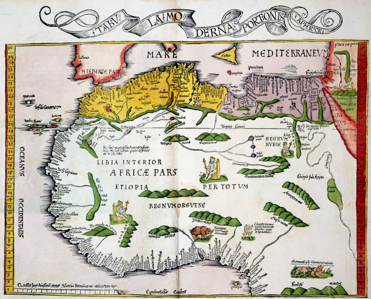 Észak-Afrika és Nyugat-Afrika térképe, amelyet 1522-ben adtak ki Strasbourgban alkotó: Ptolemy