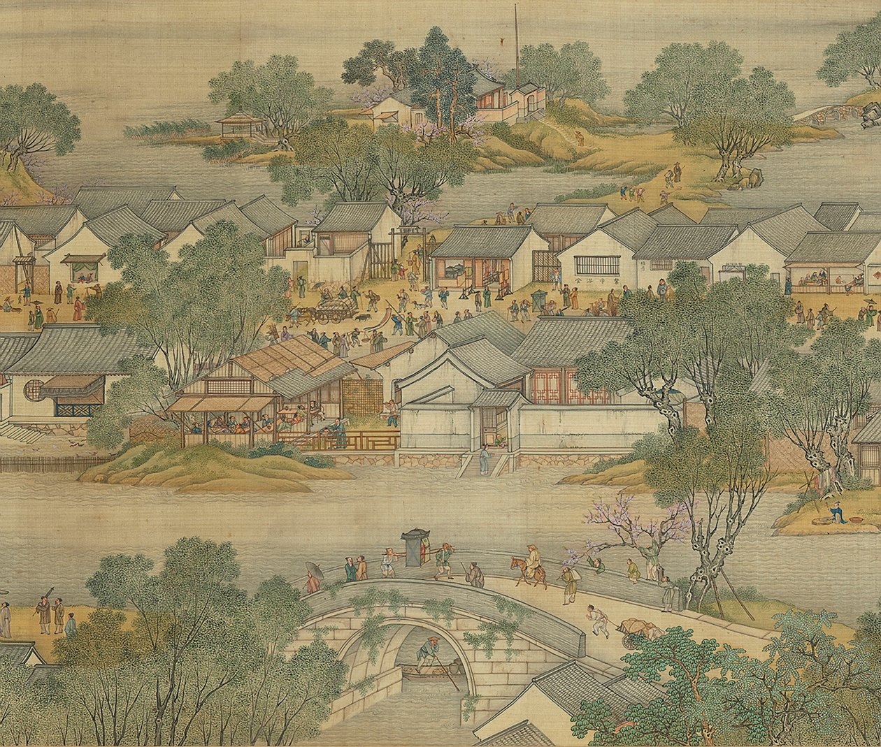 A folyó mentén a Qingming fesztivál idején, Qing Court verzió, kézi tekercs, 1736 alkotó: Qing Dynasty Chinese School